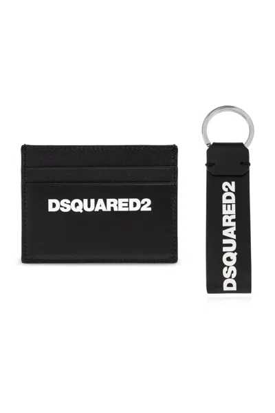 Dsquared2 Smooth Leather Wallet With Keyring Attachment And Bold Logo In Black