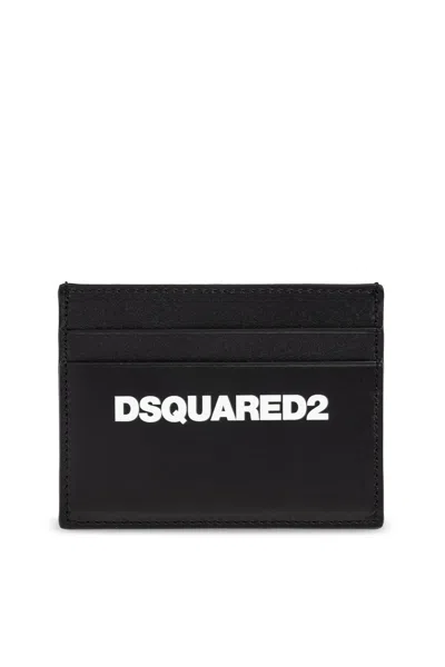 Dsquared2 Smooth Leather Wallet With Keyring Attachment And Bold Logo In Black