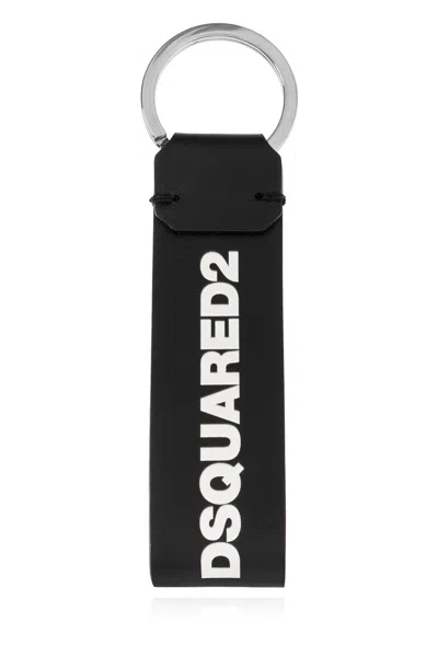 Dsquared2 Smooth Leather Wallet With Keyring Attachment And Bold Logo In Black
