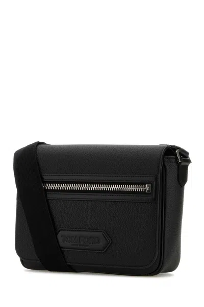 Tom Ford Black Leather Small Traveller Crossbody Bag In Black