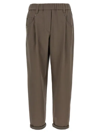 Brunello Cucinelli Baggy Pull-on Pants In Cotton Cover Up In Brown