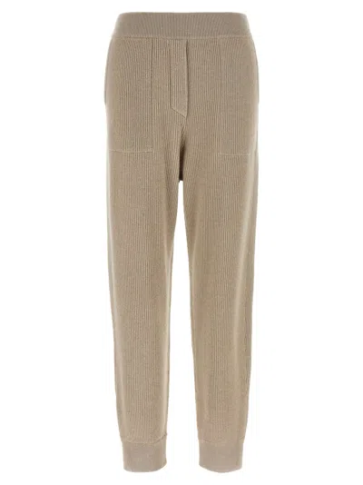 Brunello Cucinelli Ribbed Texture Elastic Waistband Trousers In Neutral