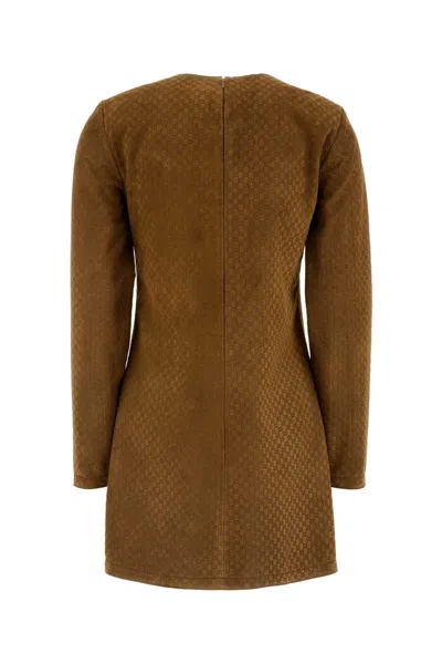 Gucci Gg Suede Dress With Horsebit Detail In Brown