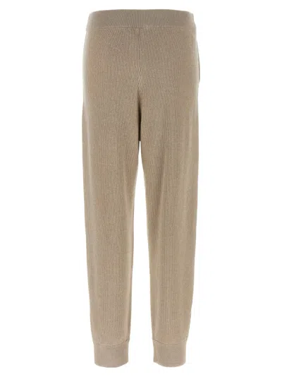Brunello Cucinelli Ribbed Texture Elastic Waistband Trousers In Neutral
