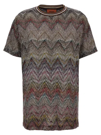 Missoni Short Sleeve T-shirt With Zigzag And Sequins In Multi