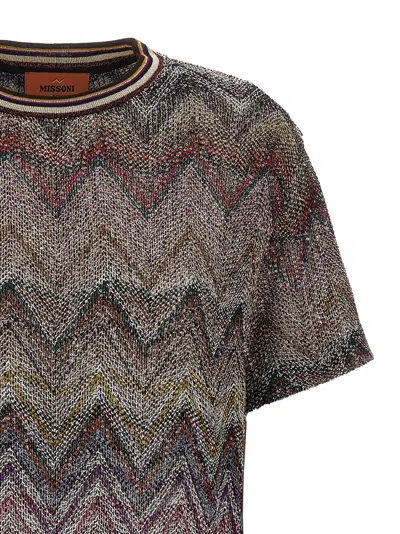 Missoni Short Sleeve T-shirt With Zigzag And Sequins In Multi