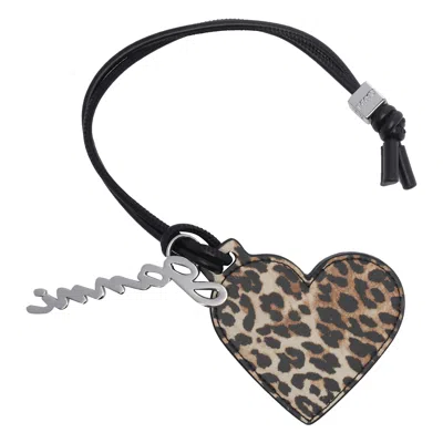 Ganni Bou Heart Mirror Keyring In Animal Print