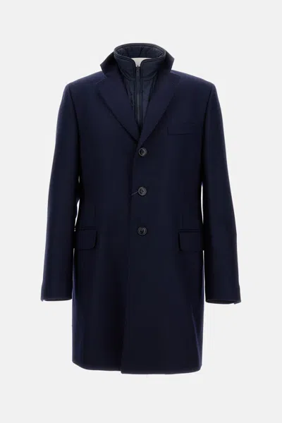 Fay Double Coat With Removable Inner Waistcoat In Blue