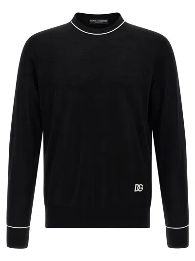 Dolce & Gabbana Logo Crew Neck Sweater With Contrasting Trims In Black