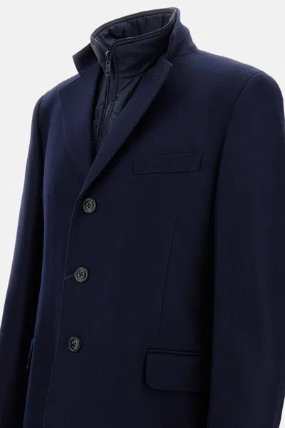 Fay Double Coat With Removable Inner Waistcoat In Blue