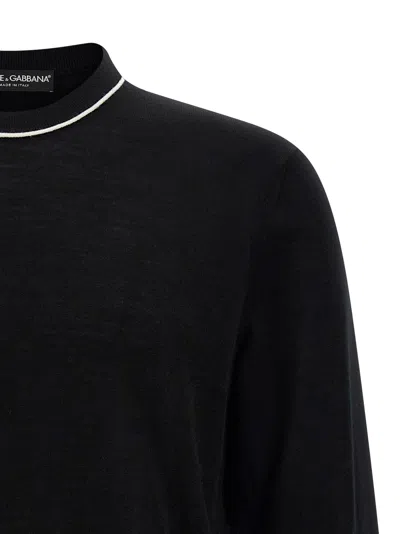 Dolce & Gabbana Logo Crew Neck Sweater With Contrasting Trims In Black