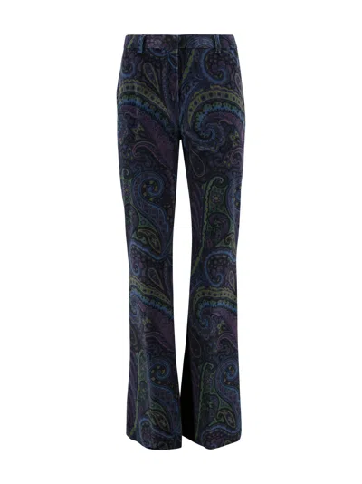 Etro Paisley-print Flared Viscose Trousers In Blue