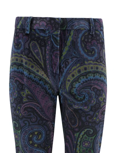 Etro Paisley-print Flared Viscose Trousers In Blue