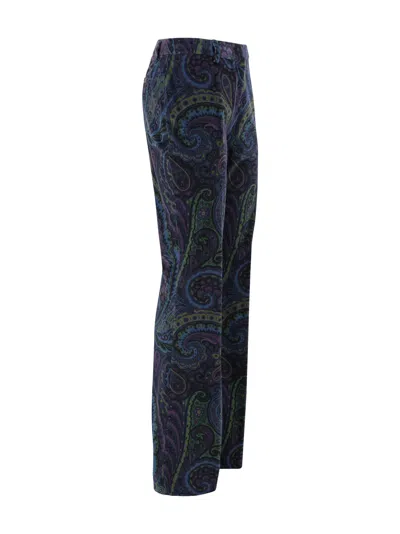 Etro Paisley-print Flared Viscose Trousers In Blue