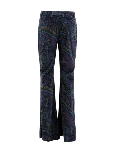 Etro Paisley-print Flared Viscose Trousers In Blue