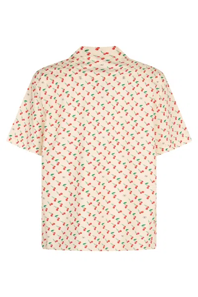 Valentino Cherryfic Camp Collar Cotton Shirt In Neutral
