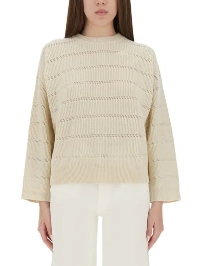 Brunello Cucinelli Ivory Diamond Cashmere And Wool Sweater In Neutral