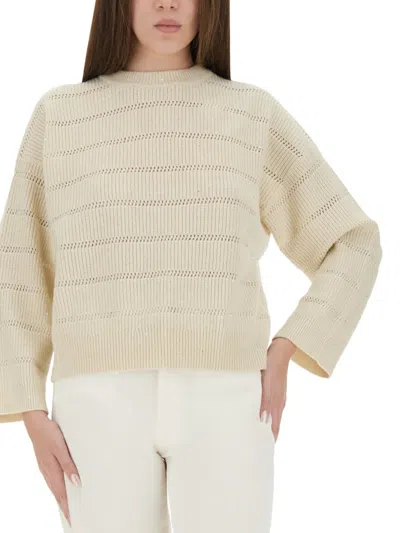 Brunello Cucinelli Ivory Diamond Cashmere And Wool Sweater In Neutral