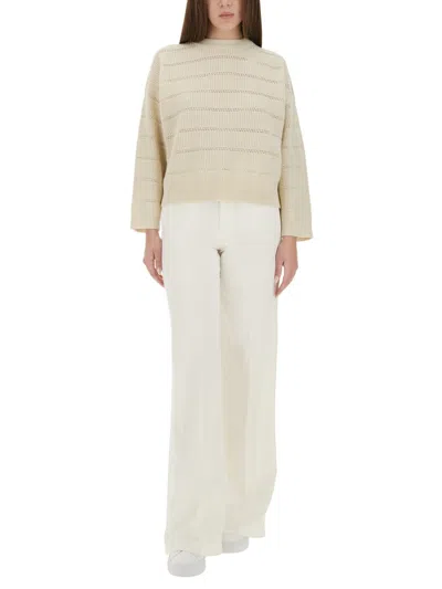 Brunello Cucinelli Ivory Diamond Cashmere And Wool Sweater In Neutral