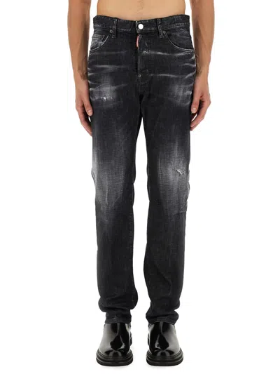 Dsquared2 Dark-washed Denim Pants With Distressed Detailing In Black