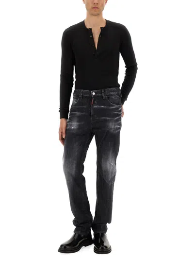 Dsquared2 Dark-washed Denim Pants With Distressed Detailing In Black