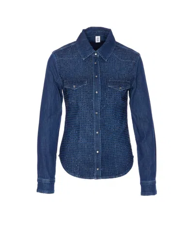 Liu •jo Denim Shirt With Crystals And Studs In Blue