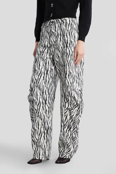 Rotate Birger Christensen Zebra Print Cargo Trousers With Back Pockets In White