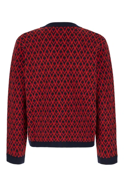 Valentino Toute La V Jacquard Wool Cardigan In Red