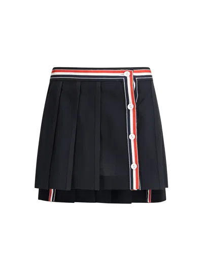Thom Browne Asymmetric Wool-blend Miniskirt In Blue