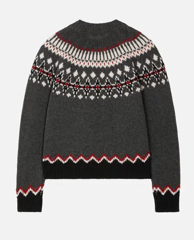 Alanui Wool Crewneck Sweater With Geometric Pattern In Gray
