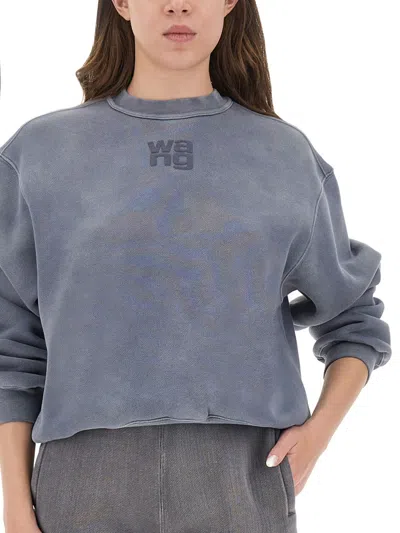 Alexander Wang Puff Logo Sweatshirt In Structured Terry In Blue