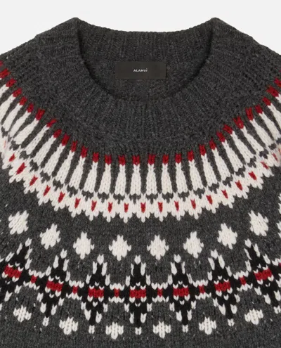 Alanui Wool Crewneck Sweater With Geometric Pattern In Gray