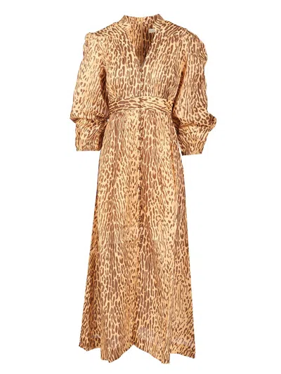 Zimmermann Cascadian Plunge Midi Dress In Brown