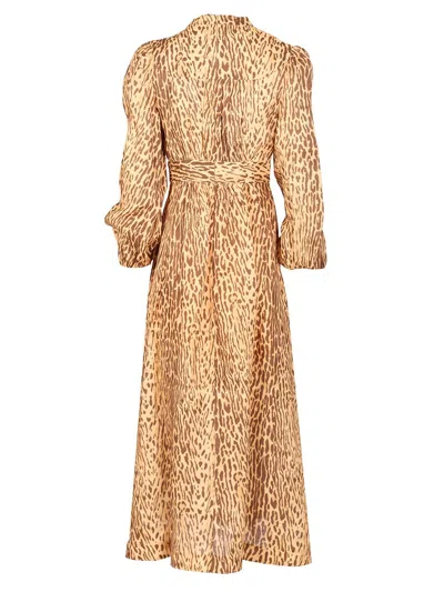 Zimmermann Cascadian Plunge Midi Dress In Brown