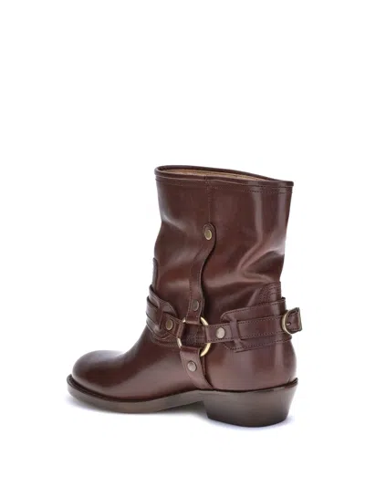 Isabel Marant Brown Boots With Slouched Shaft And Decorative Straps In Gray