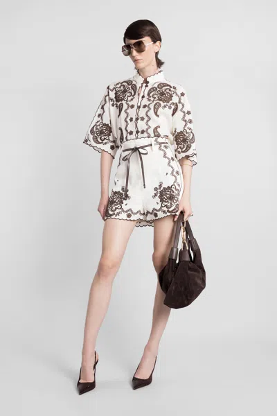 Zimmermann Ascension Embroidered Short Ivory Chocolate In White
