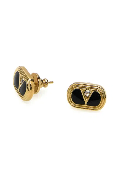 Valentino Garavani Two-tone Enamel And Metal Vlogo Earrings In Multicolor