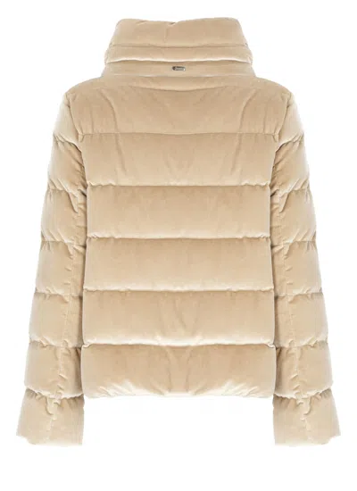 Herno Quilted Velvet Drawstring High Collar Jacket In Gold