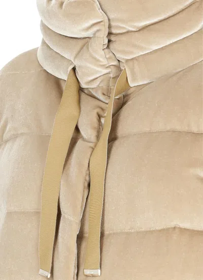 Herno Quilted Velvet Drawstring High Collar Jacket In Gold