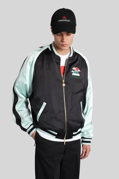 Casablanca Denim Bomber Jacket With Embroidered Logo In Black