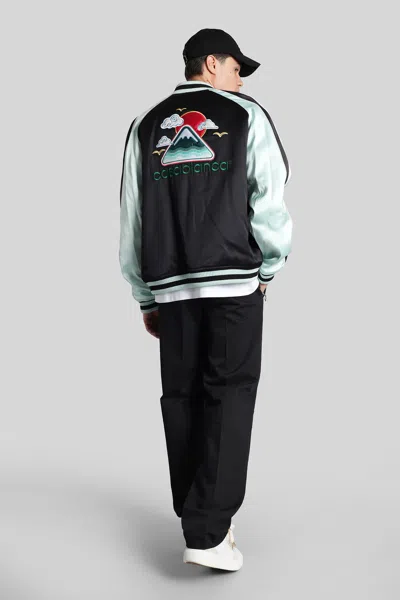 Casablanca Denim Bomber Jacket With Embroidered Logo In Black