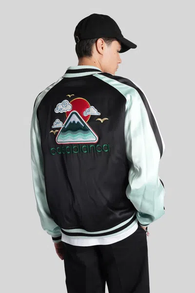 Casablanca Denim Bomber Jacket With Embroidered Logo In Black