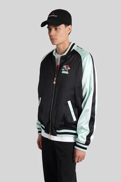 Casablanca Denim Bomber Jacket With Embroidered Logo In Black