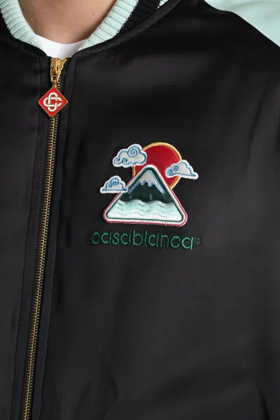 Casablanca Denim Bomber Jacket With Embroidered Logo In Black
