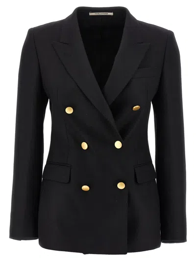 Tagliatore Double-breasted Wool Jacket With Peak Lapels In Black