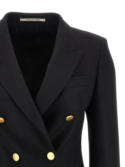 Tagliatore Double-breasted Wool Jacket With Peak Lapels In Black