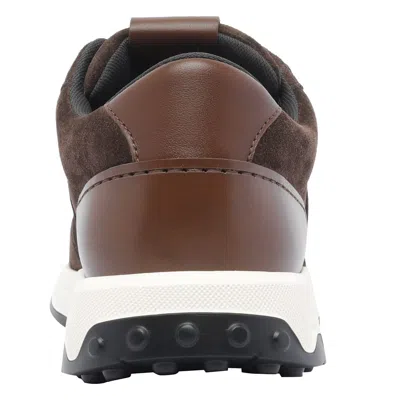 Tod's Low Top Suede Sneakers With Leather Detail In Brown