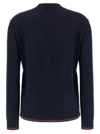 Gucci Women Blue Cardigan With Web Detail On The Edges In Cashmere And Silk Blend Woman In Blue
