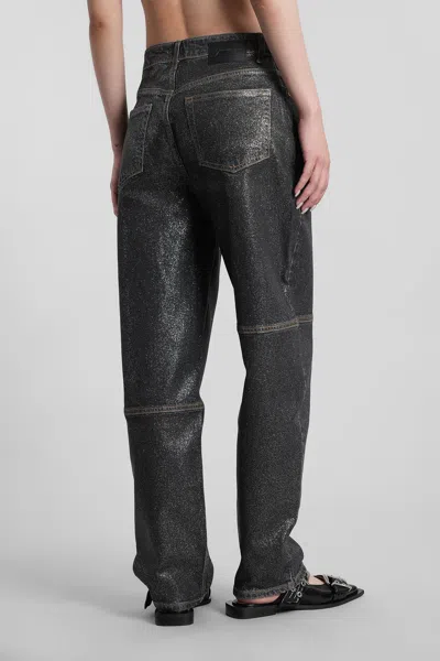 Ganni Wide Leg Trousers Metallic Finish Pockets In Black