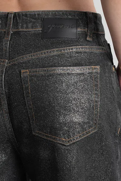 Ganni Wide Leg Trousers Metallic Finish Pockets In Black